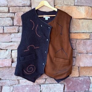 VTG Marylou Ozbolt Storer XL Wool Southwestern Art to Wear Vest Women